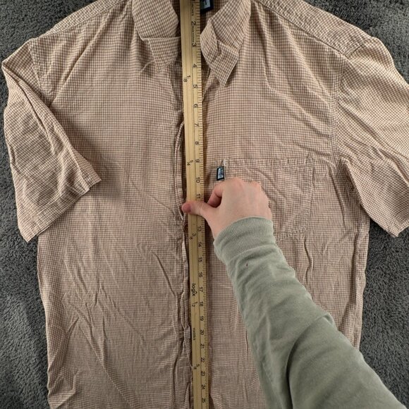 Stussy Beige Check Button Up Shirt Short Sleeve Men Polyester Cotton Blend Med - Picture 2 of 16